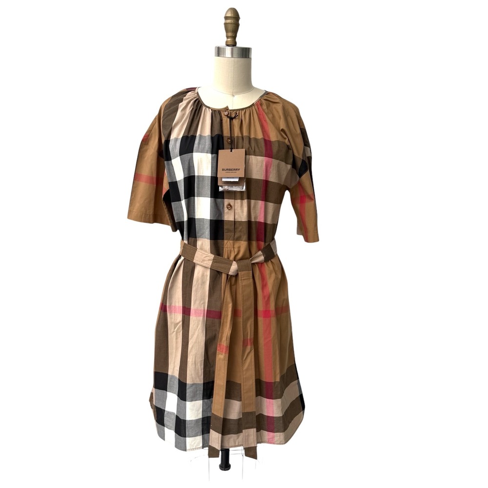 Burberry Gretton 100% cotton Women's Brit Belted Check Dress sz 6
